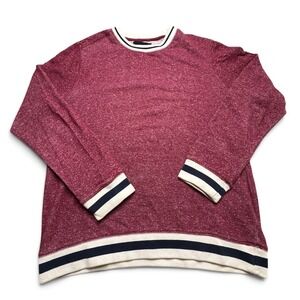 Mens XL Burgundy Knit Varsity Sweater Striped Collegiate Preppy Rugby Style